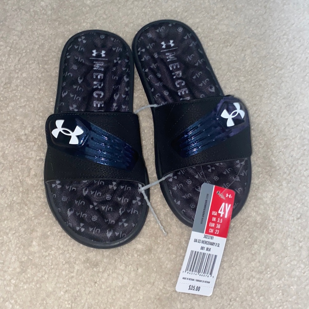 NEW Under Armour Boys GS Mercenary X SL Slides (4Y - Black)